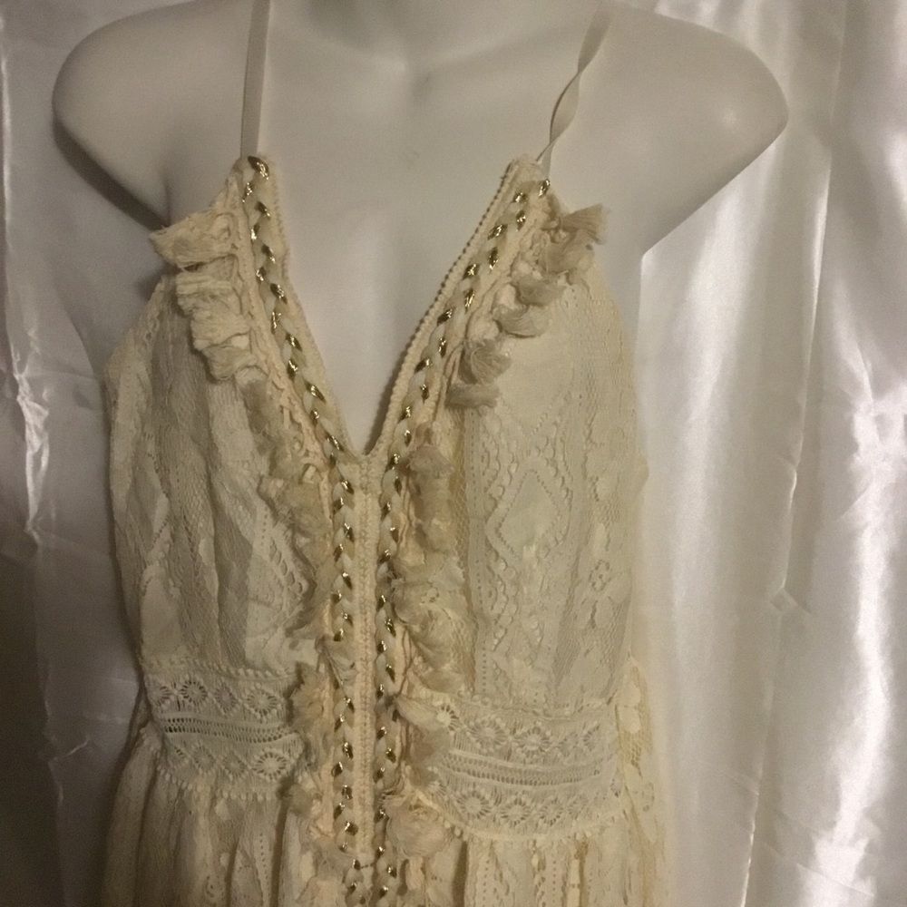 Women's Lace Hollow Out Tassel Trim V Neck Bohemian Maxi Dress XXXL - Picture 13 of 15
